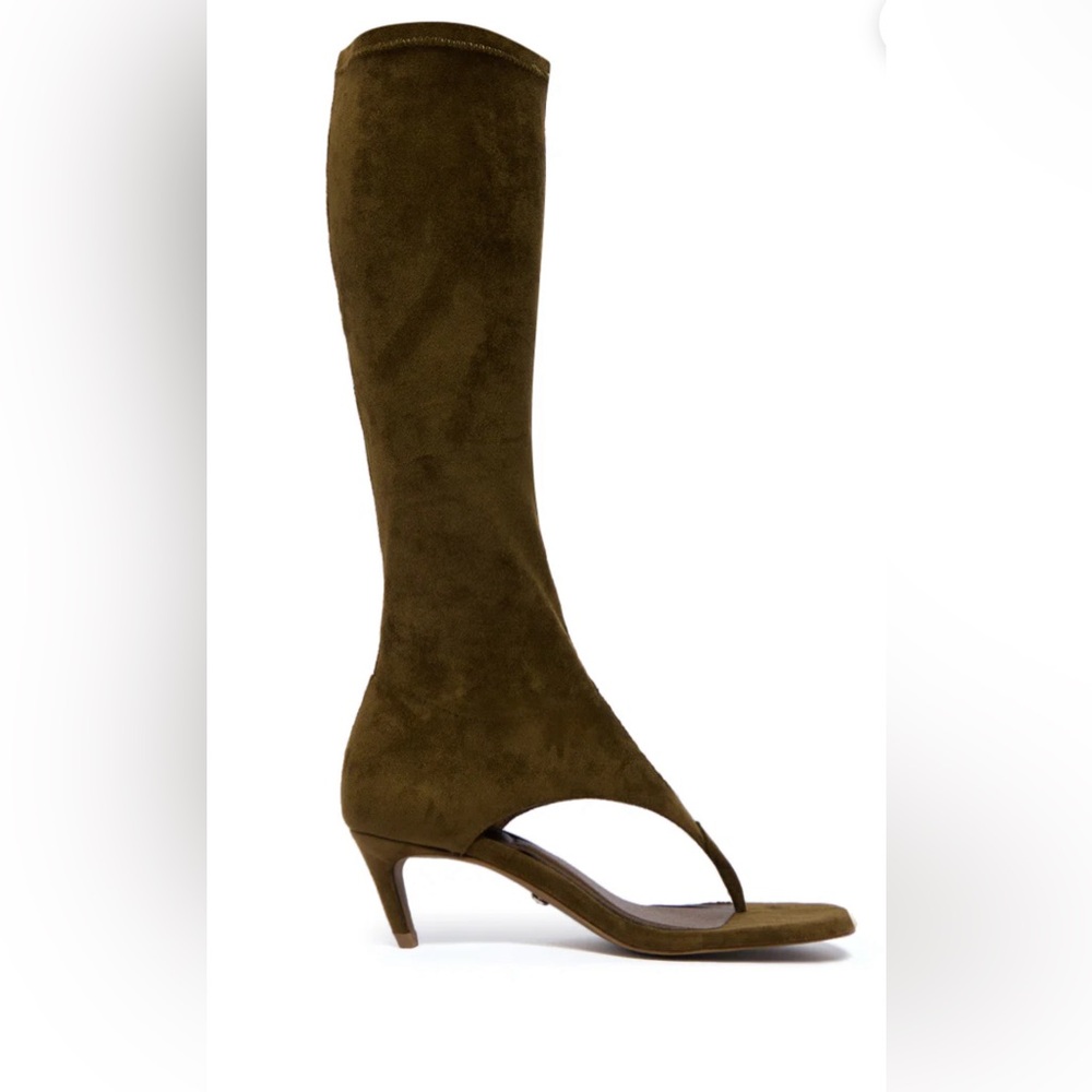 Suede open toe boots/sandals (olive)